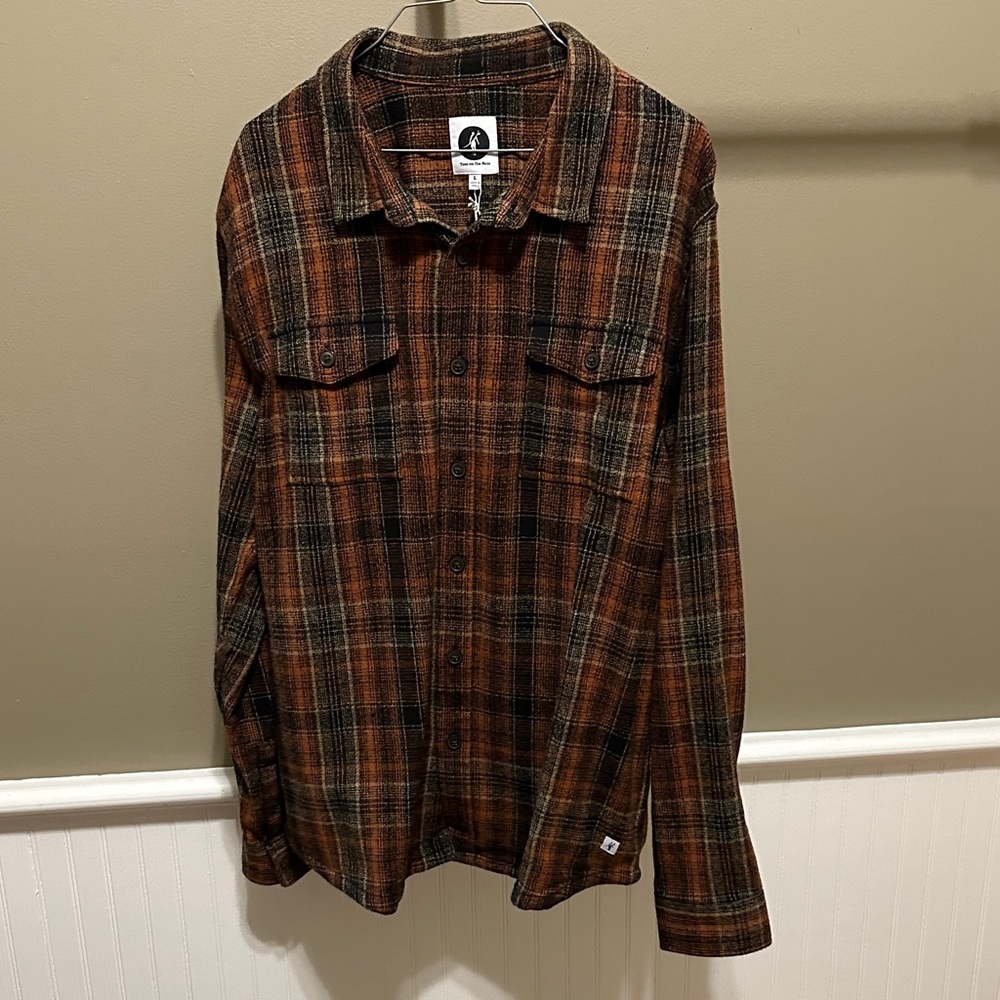 Men's Lightweight Plaid Shirt Jacket - Brown/Black